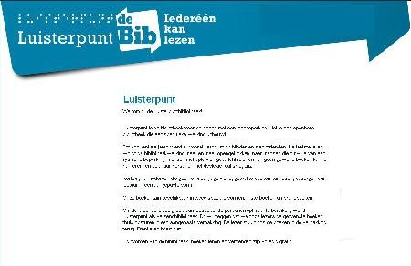 Luisterpunt logo as a blue banner with white print, including braille.