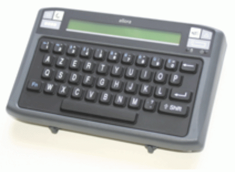 Keyboard and thin screen for text typed to be spoken.