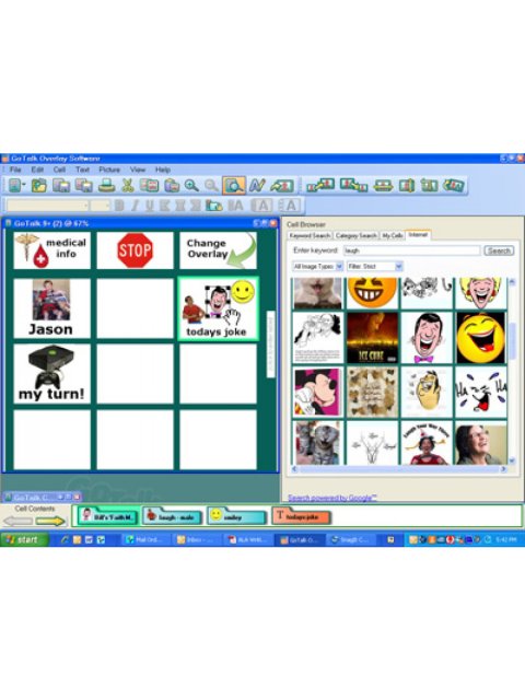 Screenshot of a personalized grid menu being created from images in the GoTalk Overlay Software library.