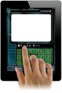 An iPad running the application which resembles a calculator with a big screen and a numeric keyboard.