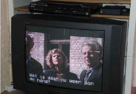 Telecorder and TV screen with subtitles