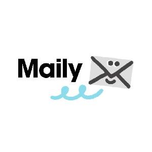 Maily logo of the company name with an illustration of an envelope with a smiley face on it.