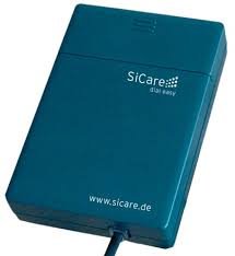 A small rectangular device in blue color.