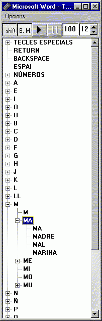 A screenshot of the keyboard showing the list of syllables.