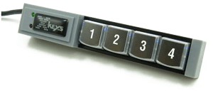 4 Key Version of the X-Keys;  4 keys in a row with small controller about the size of two keys on one end.