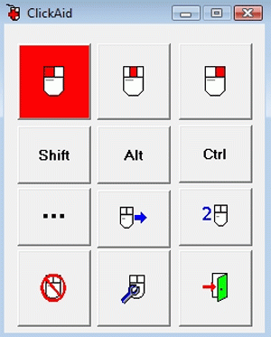 ClickAid mouse helper click action selection menu with right, left, and center clicks, as well as shift, alt, ctrl, and others.