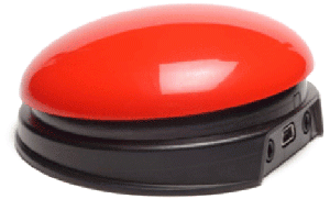 Single, red domed button with input jacks on backside.