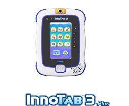 InnoTab 3 Plus in a white case with several apps featured on the screen and a button below the screen.