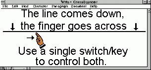 A window of the toolbar which reads, "The line comes down, the finger goes across. Use a single switch/key to control both."