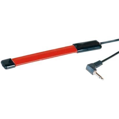 Red-colored strip of material connected to an input jack.