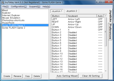 Screenshot of JoytoKey controller settings.
