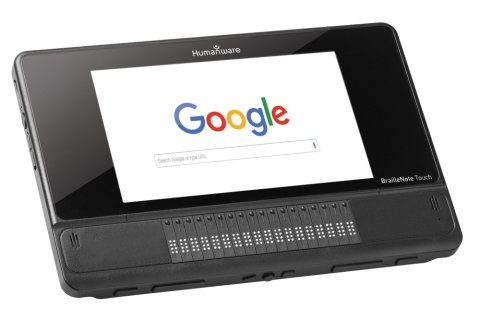 Black rectangular tablet with 18" screen and control buttons beneath the display.