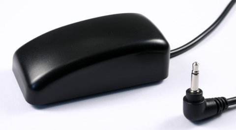 black rectangular button with 3.5 mm plug 