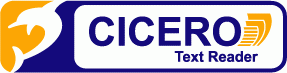 Cicero Text Reader logo in purple and yellow.