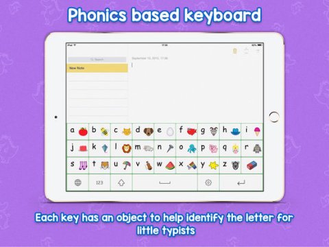 Screenshot of on-screen keyboard showing phonics symbols on iPad.