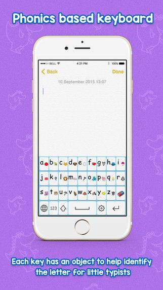 Screenshot of on-screen keyboard showing phonics symbols on iPhone.
