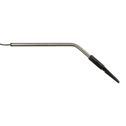 a long silver stick with a black tip and a 45 degree bend in the center