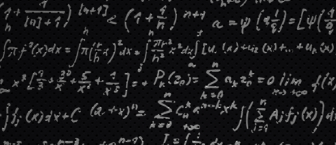 Scientific document covered in various formulas in white text on a black background.