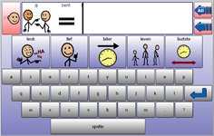 Screenshot of the Mind Express 4 on-screen keyboard with letters, pictures, and symbols.