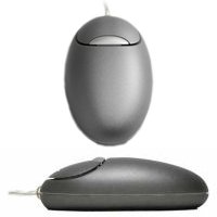 Computer mouse with a click button the span of the width of the mouse with a secondary button stacked on top of the first. 