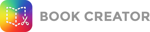 BookCreator logo featuring an open book icon in cartoon style on a multicolor background and next to it the text "Book Creator"