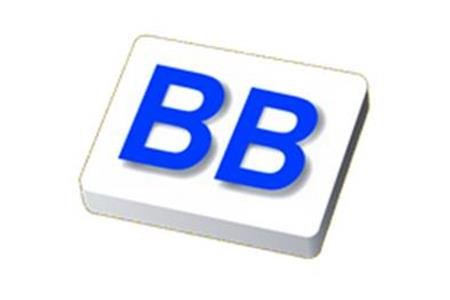 Big Buttons Keyboard Logo featuring a white computer key with the capital letters BB on it written in blue.