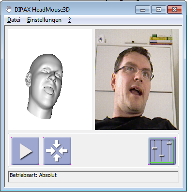 Screenshot with A 3D head imitating the gesture of man's head next to the actual image of a man's head.