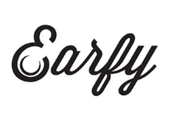 Earfy logo in a black script font. The lower loop of the E has an inner curve to mimic an ear.