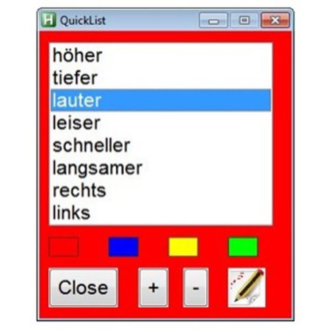 List of phrases above four colored button links to those lists above font size adjustment, write/edit, and close buttons.
