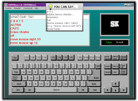 Window of an on-screen keyboard and word prediction menu.