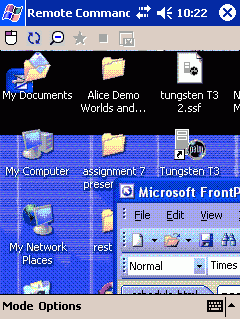 Remote Commander on a computer screen with the application FrontPage open.