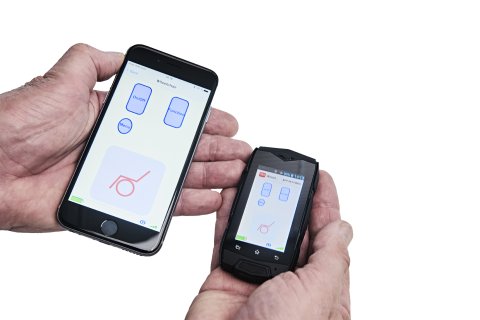 Ictrl buttons for wheelchair navigation on  two smartphone devices. 