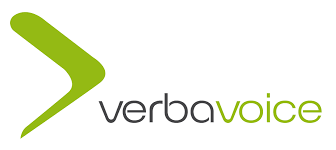 Verba Voice logo featuring a green arrow and text in black and green with the company's brand name.