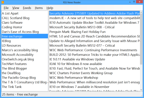 Screenshot of a split screen, on the left side there is a list of article titles and one of them is highlighted and on the right side, appears the full text of the highlighted article.