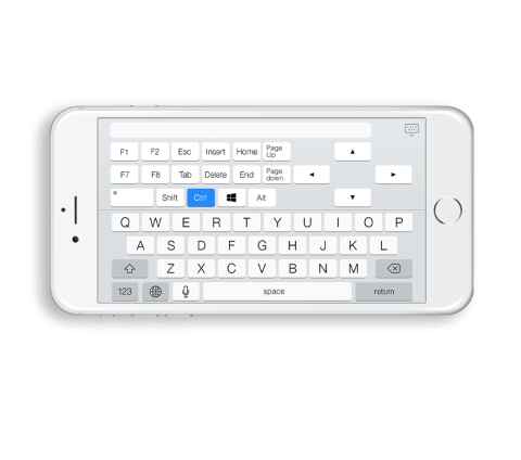 Remote Mouse on a smartphone device featuring an onscreen keyboard that takes the full display area in landscape. 