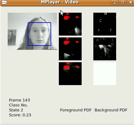 Face-tracking screen with photo of face and detection screens.