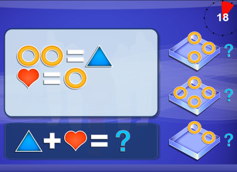 SOCIABLE logic activity featuring equations using circles and hearts and questions what follows.