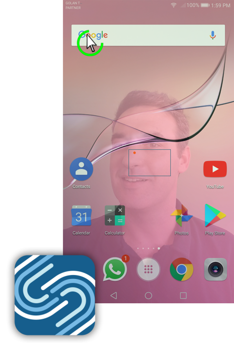 Homescreen of phone and user controlling screen with head movements