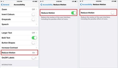 Screenshot of reduce motion options in iOS Settings.