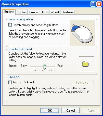 Screenshot of the Windows double-click speed options dialogue menu.