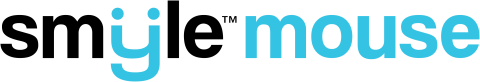 Smyle Mouse logo with the name written in all-lowercase text font: s and m are in black, the y is in blue with two dots over it to look like a smiling face, and the l and e are in black. The word mouse is written in blue.