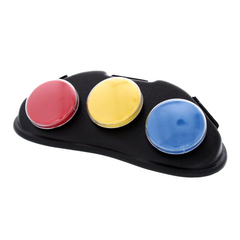 Half-moon wedge-shaped device with three round switch buttons.