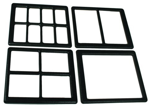 Four examples of template frames with eight, two, one, and four equal windows.