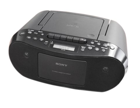 Sony boom box with speakers on the front and a CD drive on the top along with control buttons.