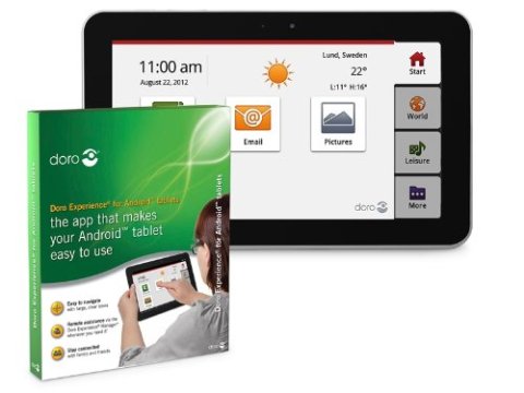 Doro Experience for Android Tablet software packaging and on a tablet. 