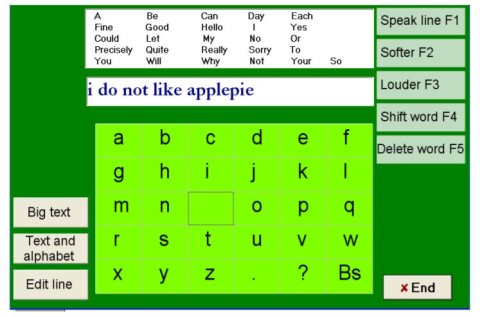 Screenshot of green software interface with a letter bank at the bottom and a text input box above.