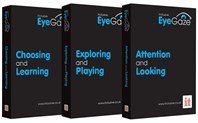 Three software packages: Choosing and Learning, Exploring and Playing, and Attention and Looking EyeGaze software. The software boxes are black with the titles printed in turquoise.