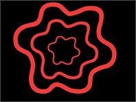 Red flower-like pattern on black background.
