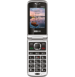 Flip phone with black number and menu keys and an LCD screen