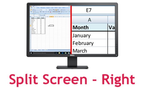 Vertically split screen picturing a spreadsheet with the left half not magnified, a red dividing line, and the right half with magnified text.